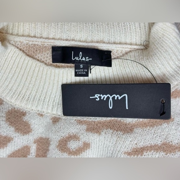 Lulus Purr-fectly Toasty Animal Print Ivory and Beige Pullover Sweater Small - Picture 8 of 10